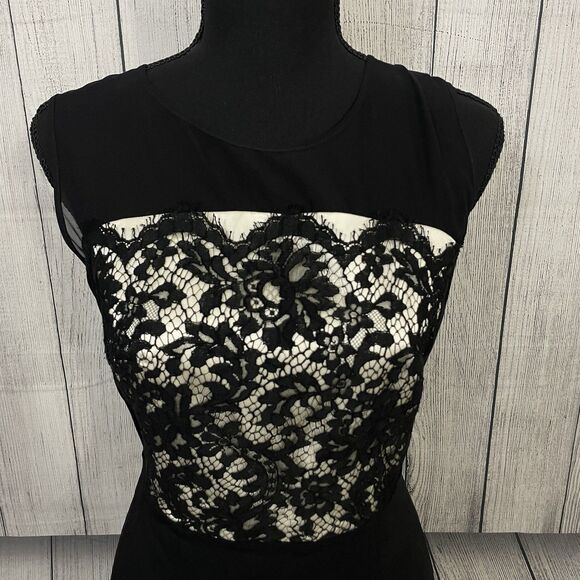 D. Exterior Women's EU 42/US 6 Black and Ivory Lace Detail Pencil Dress Elegant - Picture 2 of 11